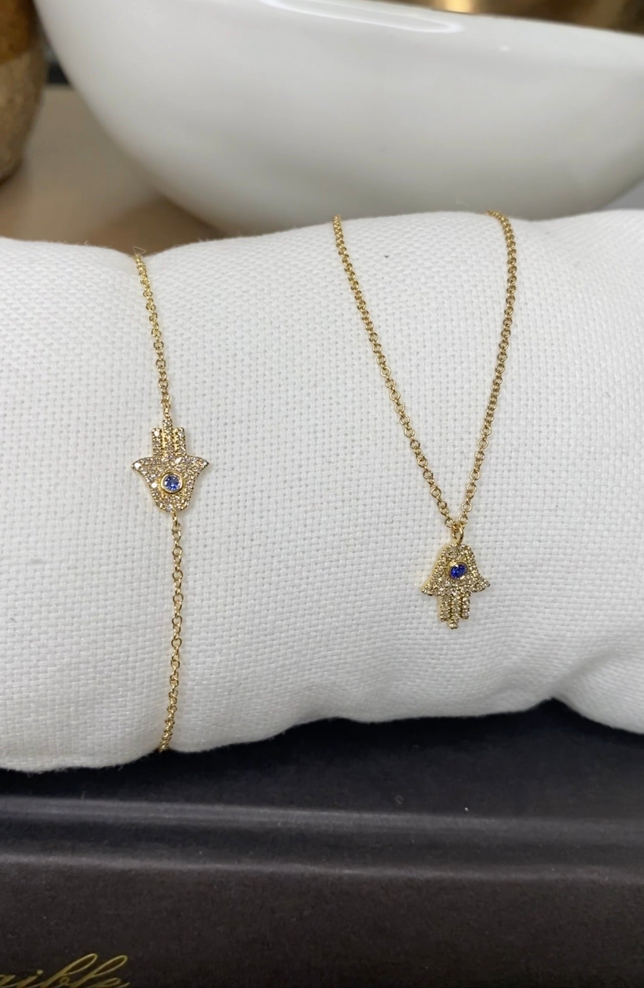 14K Blue Diamond Hamsa Bracelet