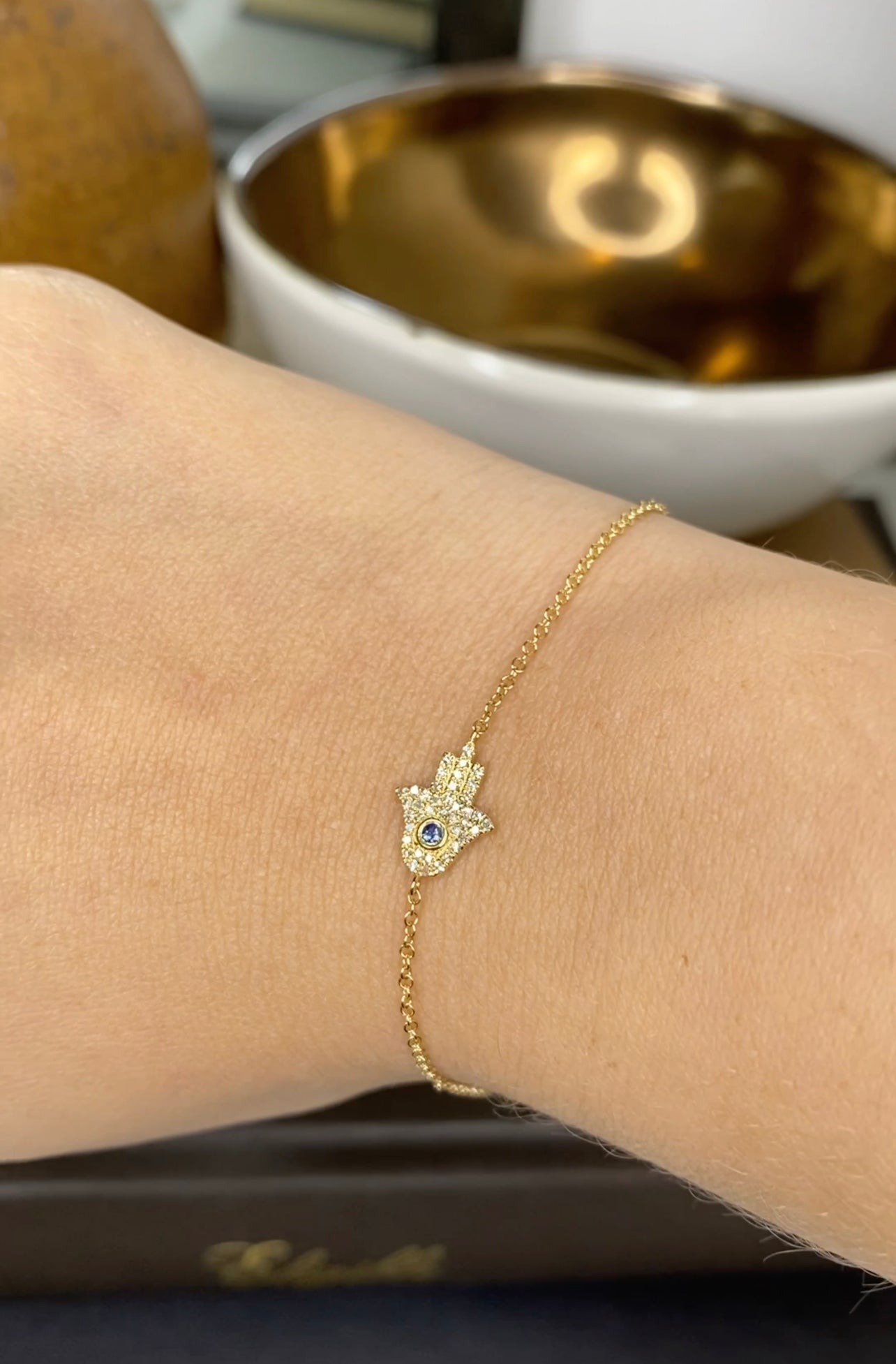 14K Blue Diamond Hamsa Bracelet