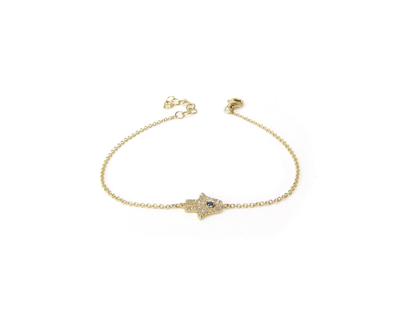 14K Blue Diamond Hamsa Bracelet
