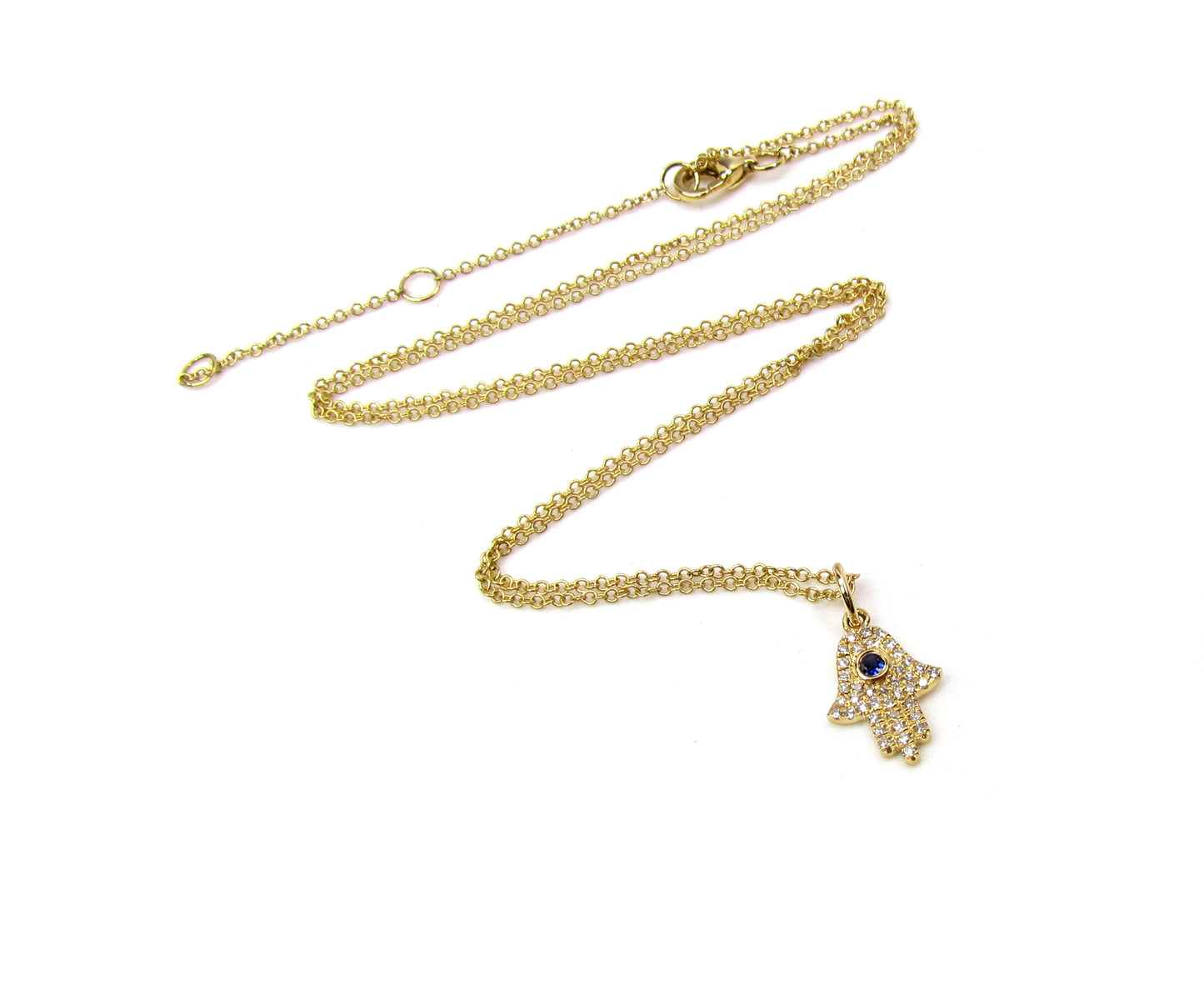 14K Diamond & Sapphire Hamsa Hand Necklace