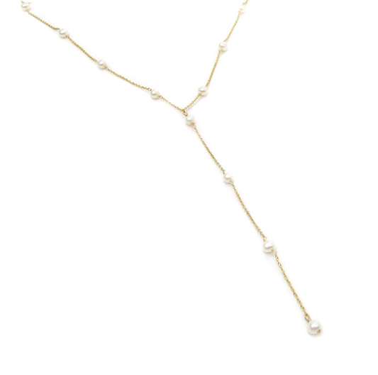 Pearl Y Necklace • Gold Filled Tin Cup Pearl Lariat