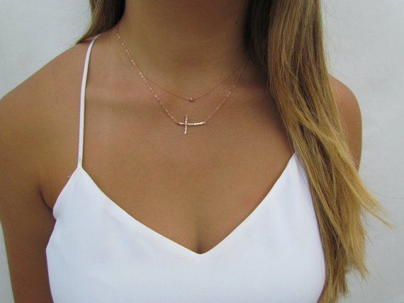 Keeping the Faith Set: Curved Sideways Cross and Tiny Hammered Ball Necklace