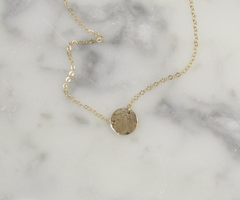 14K Hammered Disc Station Necklace • Solid Yellow Gold