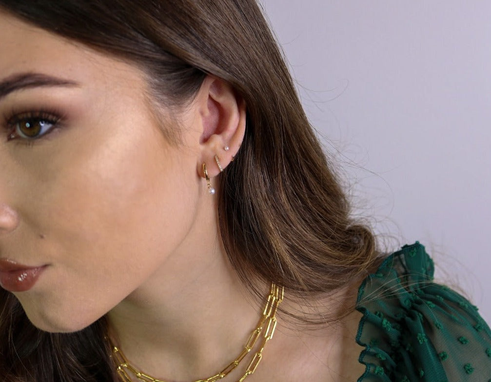 14K Freshwater Tiny Threader Hoop