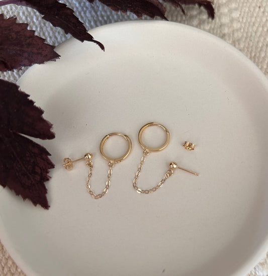 14K Huggie Hoop and Ball Chain Earring