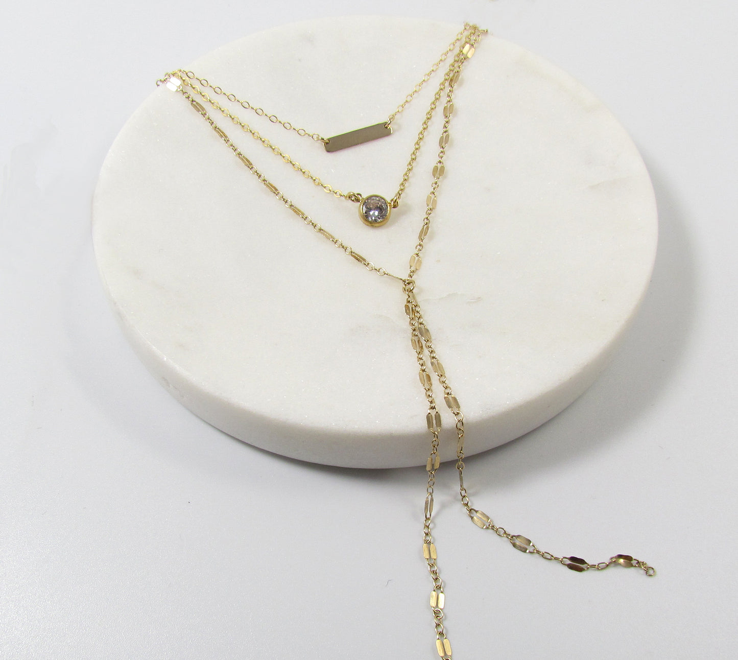 Set of 3  Layered Necklaces- Bar • CZ • Lariat