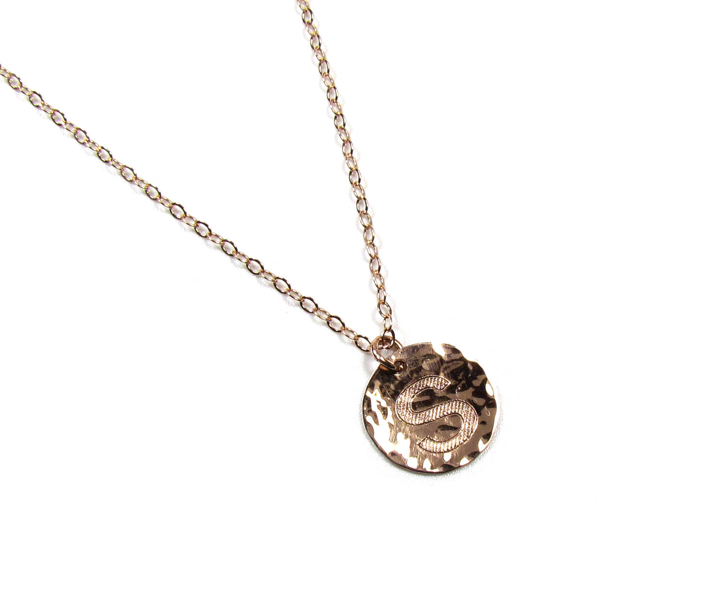 Hammered Disc Engraved Necklace • 14KT Solid Yellow Gold