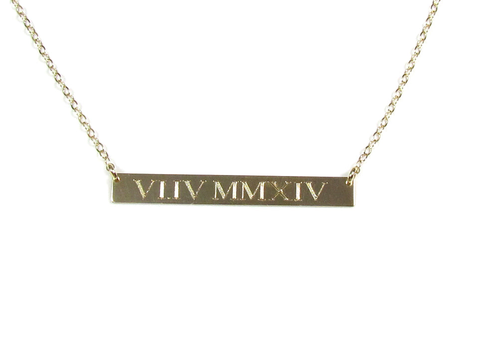14K Roman Numeral Personalized Bar Necklace