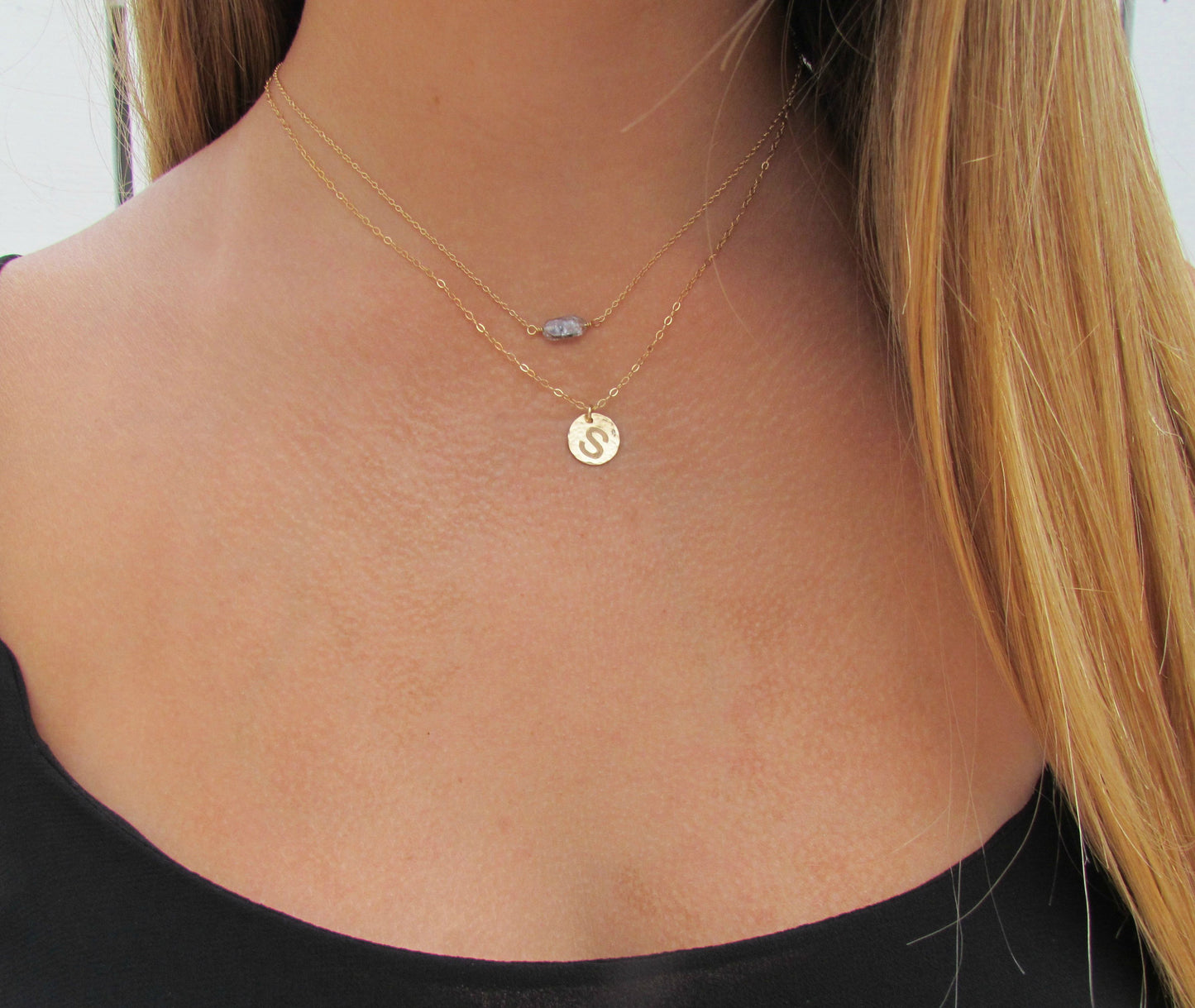 Hammered Disc Engraved Initial Necklace