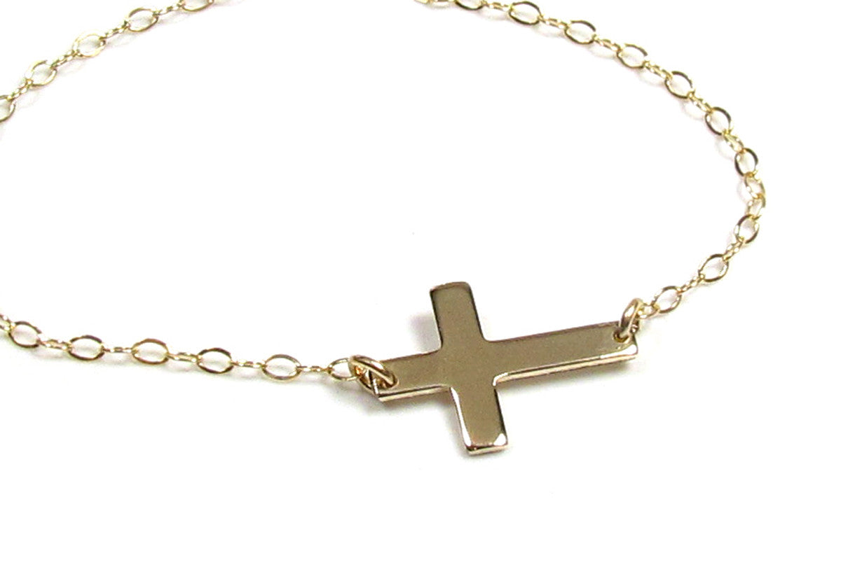 14K Tiny Sideways Cross Necklace