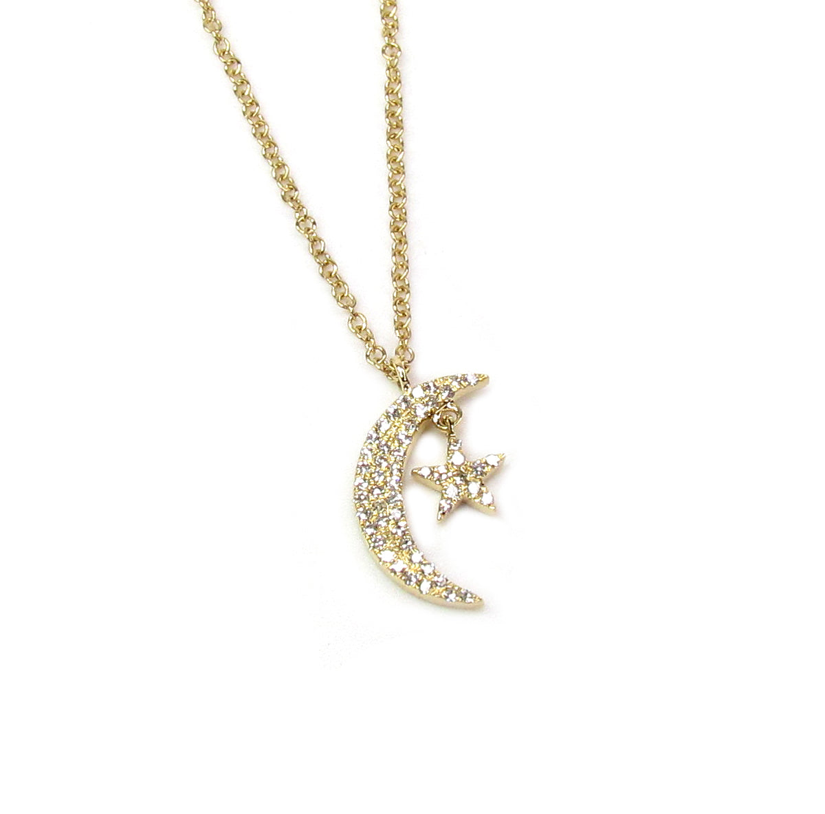 14K Diamond Moon And Star Necklace