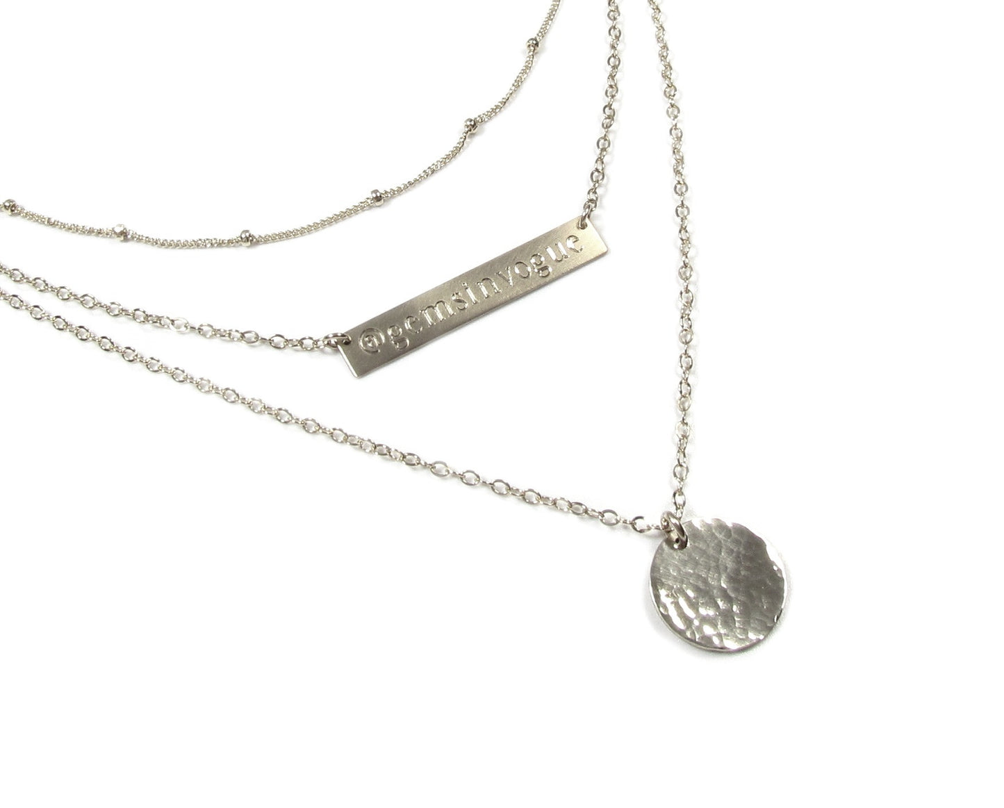 Set of 3 Layering Necklaces with Personalized Engraved Bar Necklace