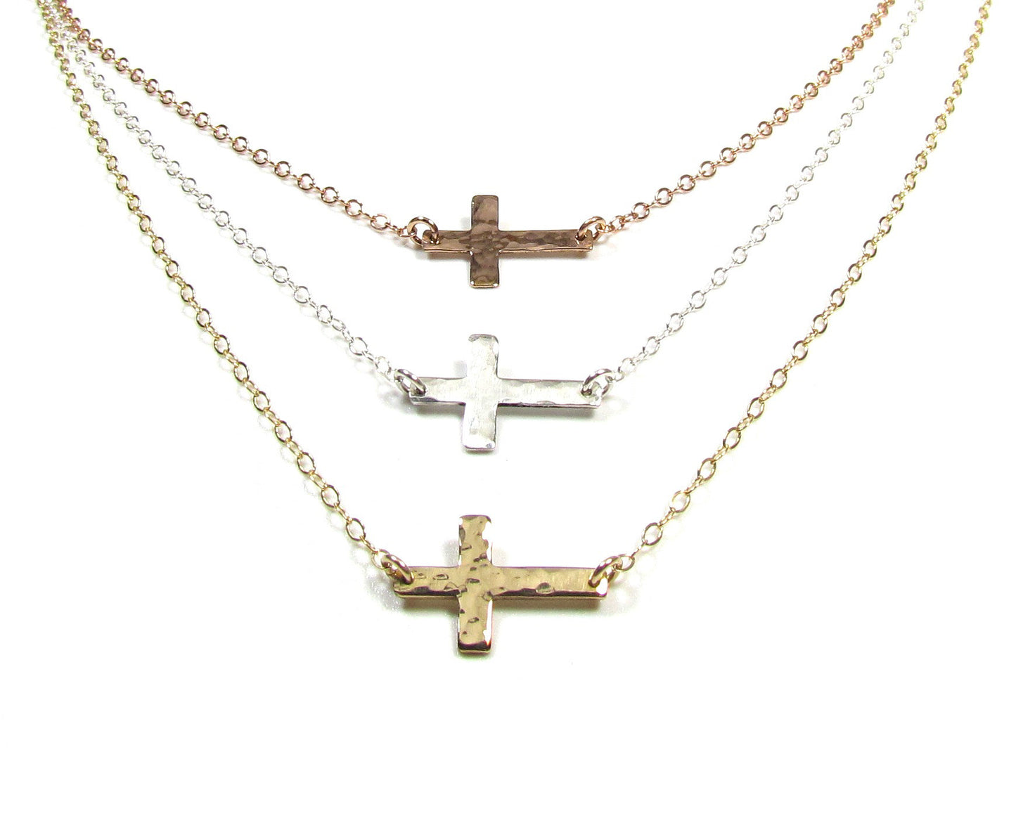Tiny Hammered Cross Necklace