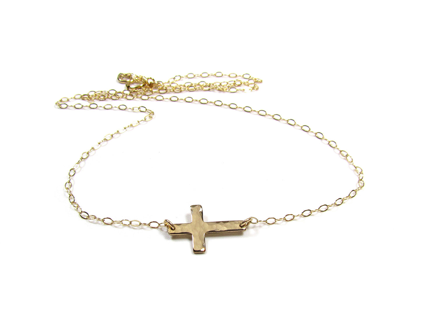 Tiny Hammered Cross Necklace