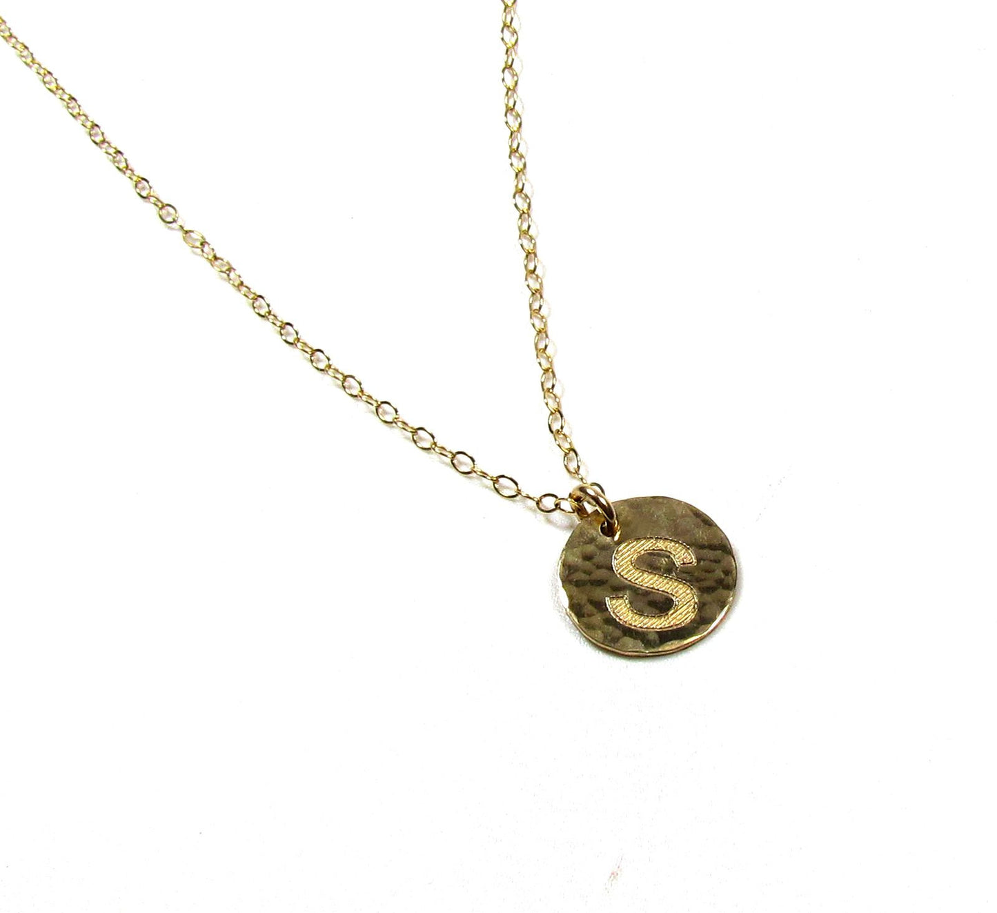 Hammered Disc Engraved Initial Necklace