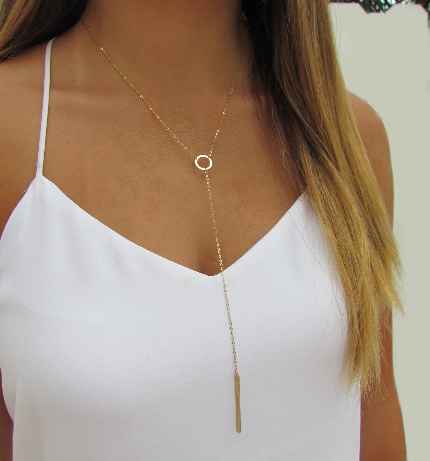 Circle and Bar Long Y Lariat Necklace