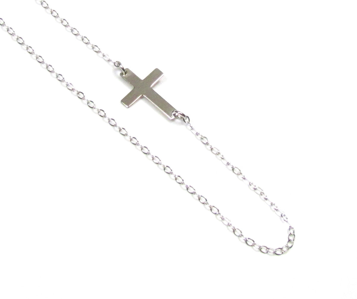 14K Tiny Sideways Cross Necklace