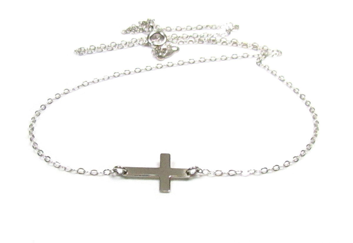 14K Tiny Sideways Cross Necklace