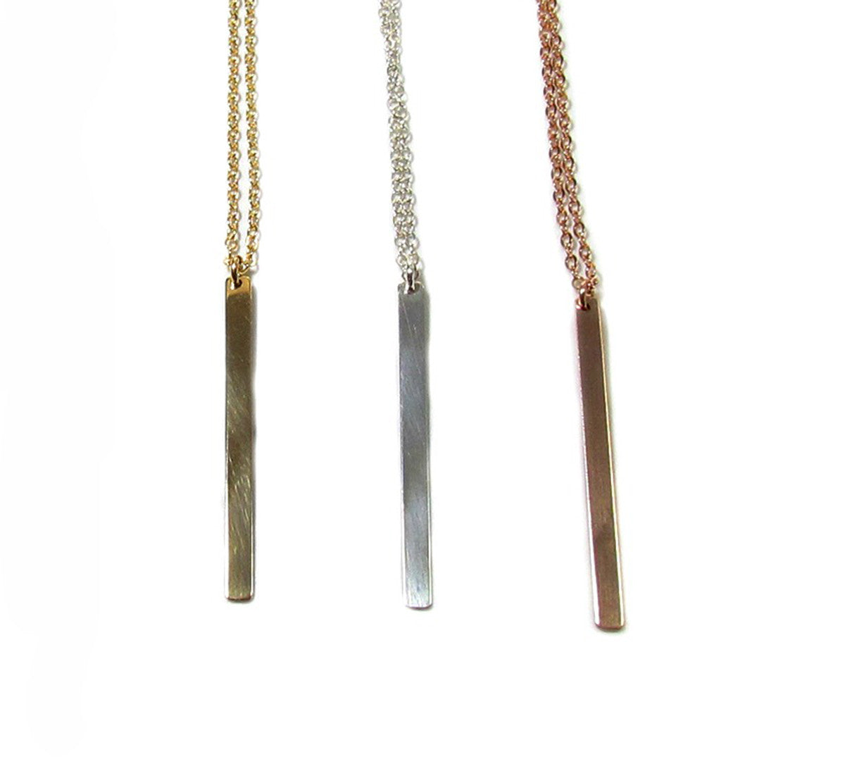 Set of 3 Layering Necklaces- Tiny Hammered Bead Necklace, Beaded Satellite Chain Necklace and Vertical Polished Bar Necklace