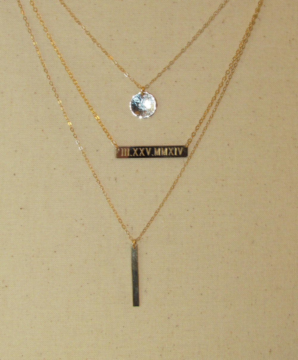 14K Roman Numeral Personalized Bar Necklace