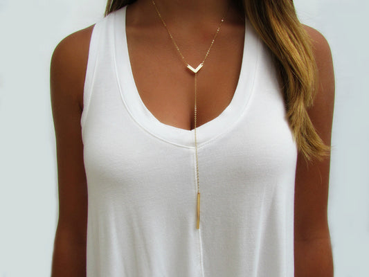 Chevron And Bar Long Y Necklace