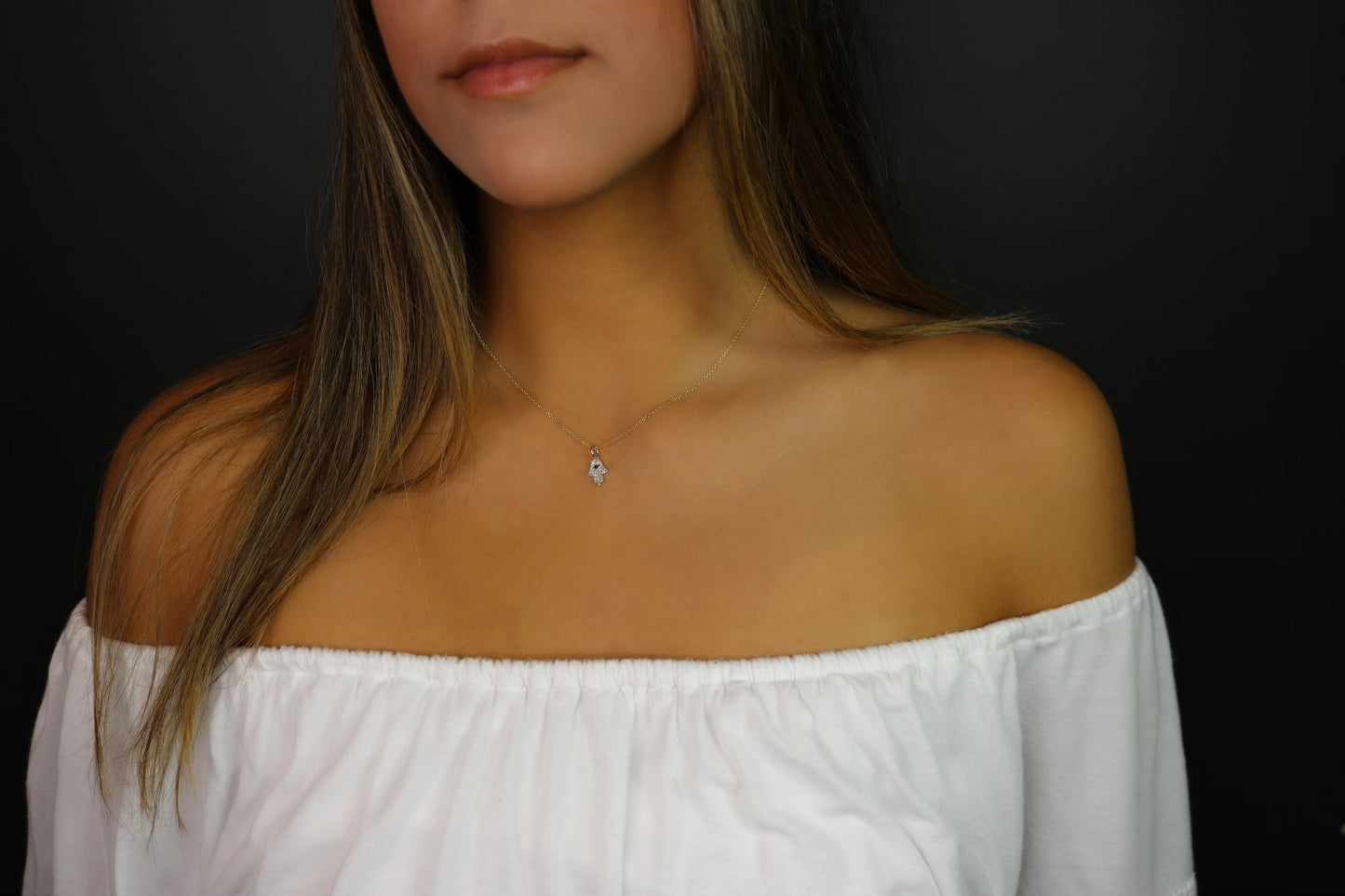 14K Diamond & Sapphire Hamsa Hand Necklace