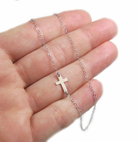 14K Mini Sideways Cross Necklace