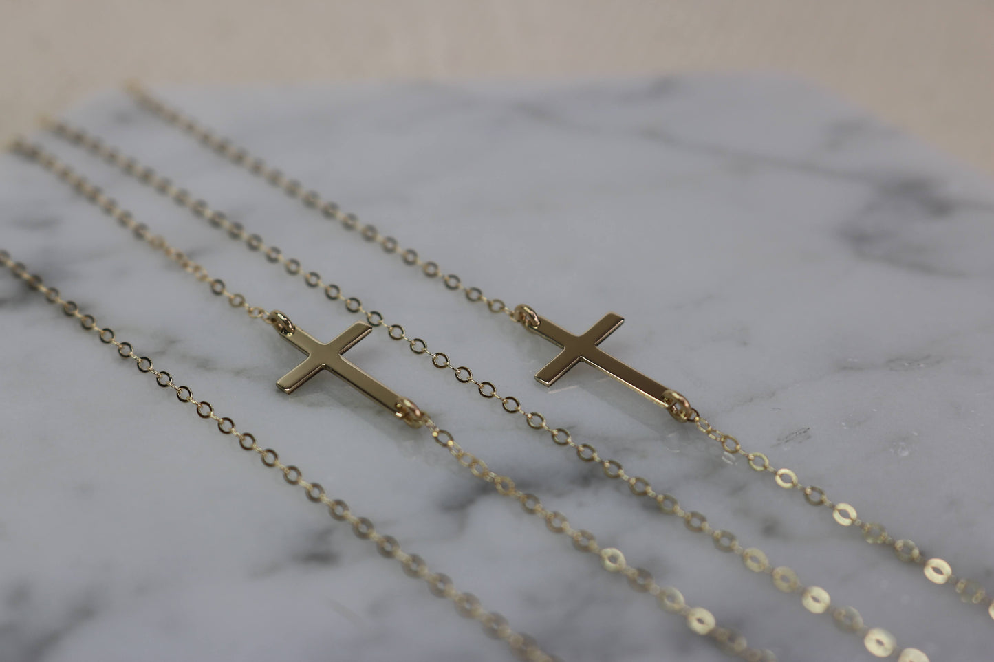 14K Small Sideways Cross Necklace
