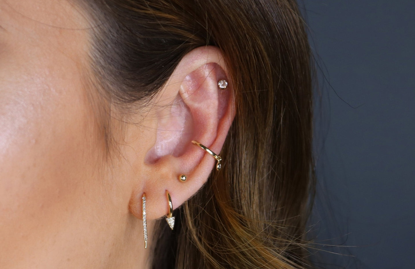 14k Diamond Arc Thread Earrings