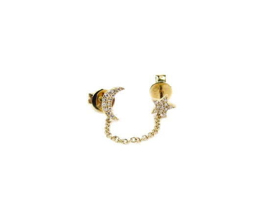 14k Diamond Star + Moon Chain Earrings
