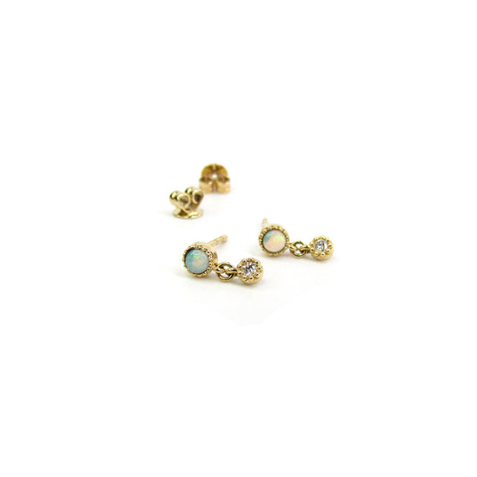 14K Opal & Diamond Dangle Earrings