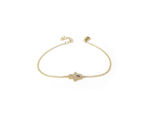 14K Blue Diamond Hamsa Bracelet
