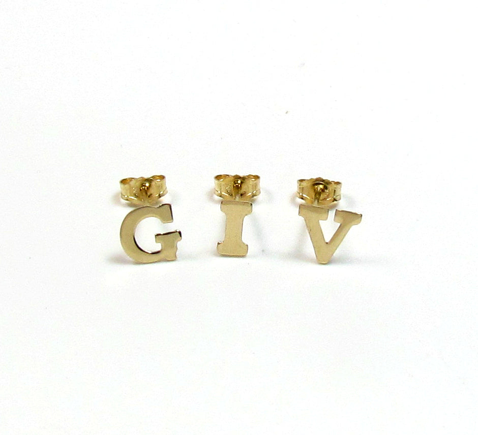 14K Block Initial Stud Earrings