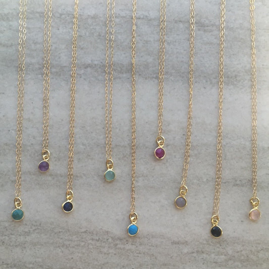 Tiny Faceted Gemstone Charm Necklace