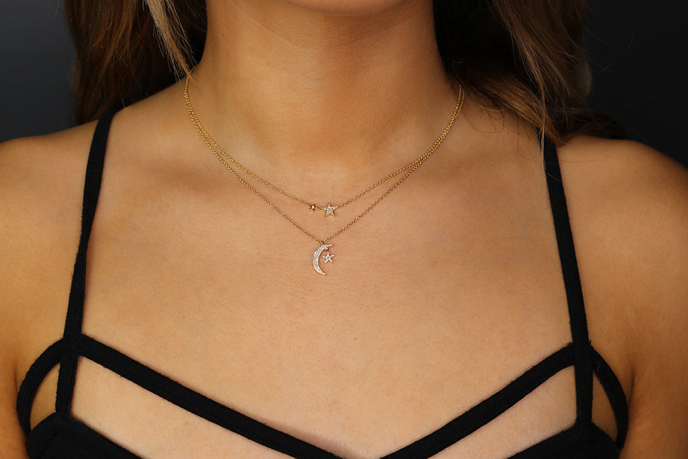 14K Diamond Moon And Star Necklace