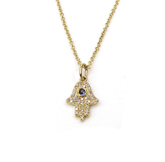 14K Diamond & Sapphire Hamsa Hand Necklace