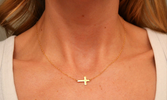 14K Tiny Sideways Cross Necklace