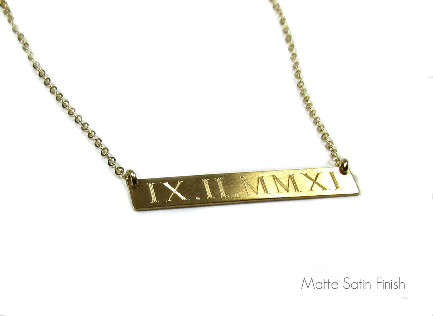 Engraved Roman Numerals Date Bar Nameplate Necklace
