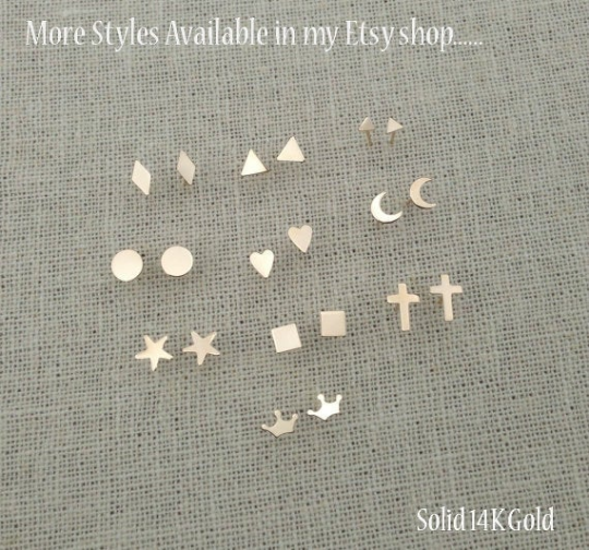14K Moon and Star Studs • Mis-Matched PAIR