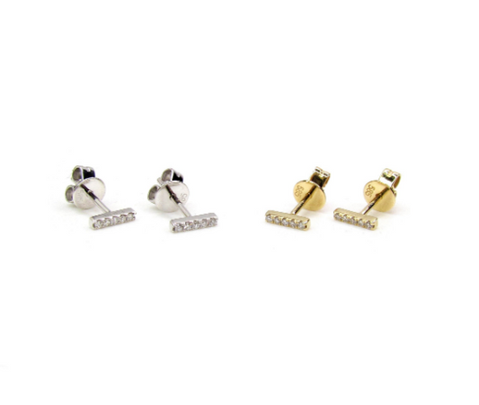 14K Mini Diamond Bar Earrings • Single or Pair