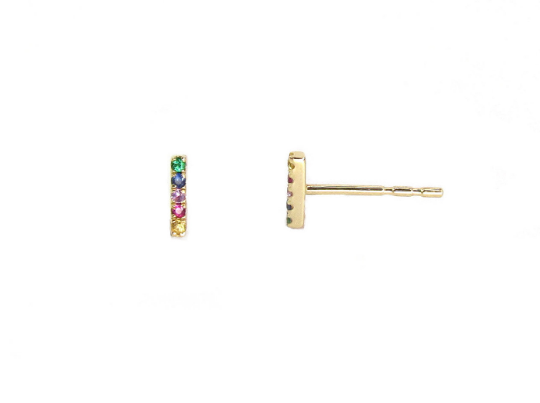 14K Rainbow Mini Bar Earrings