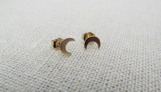 14K Crescent Moon Stud Earrings