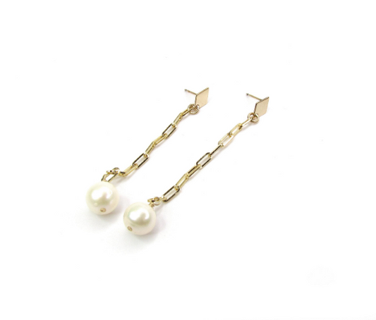 Freshwater Pearl Drop Chain Earrings