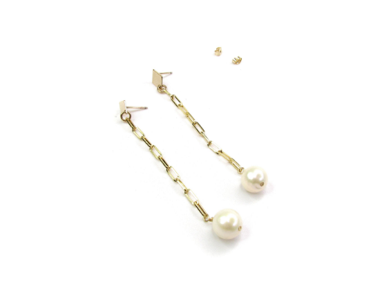 Freshwater Pearl Drop Chain Earrings