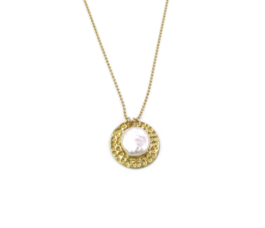 Coin Pearl & Hammered Disc Necklace