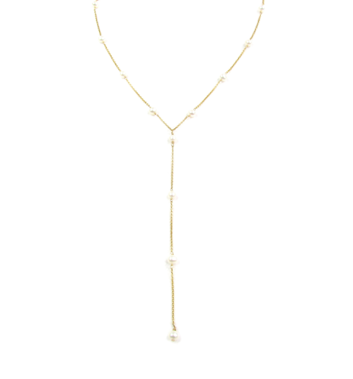 Pearl Y Necklace • Gold Filled Tin Cup Pearl Lariat