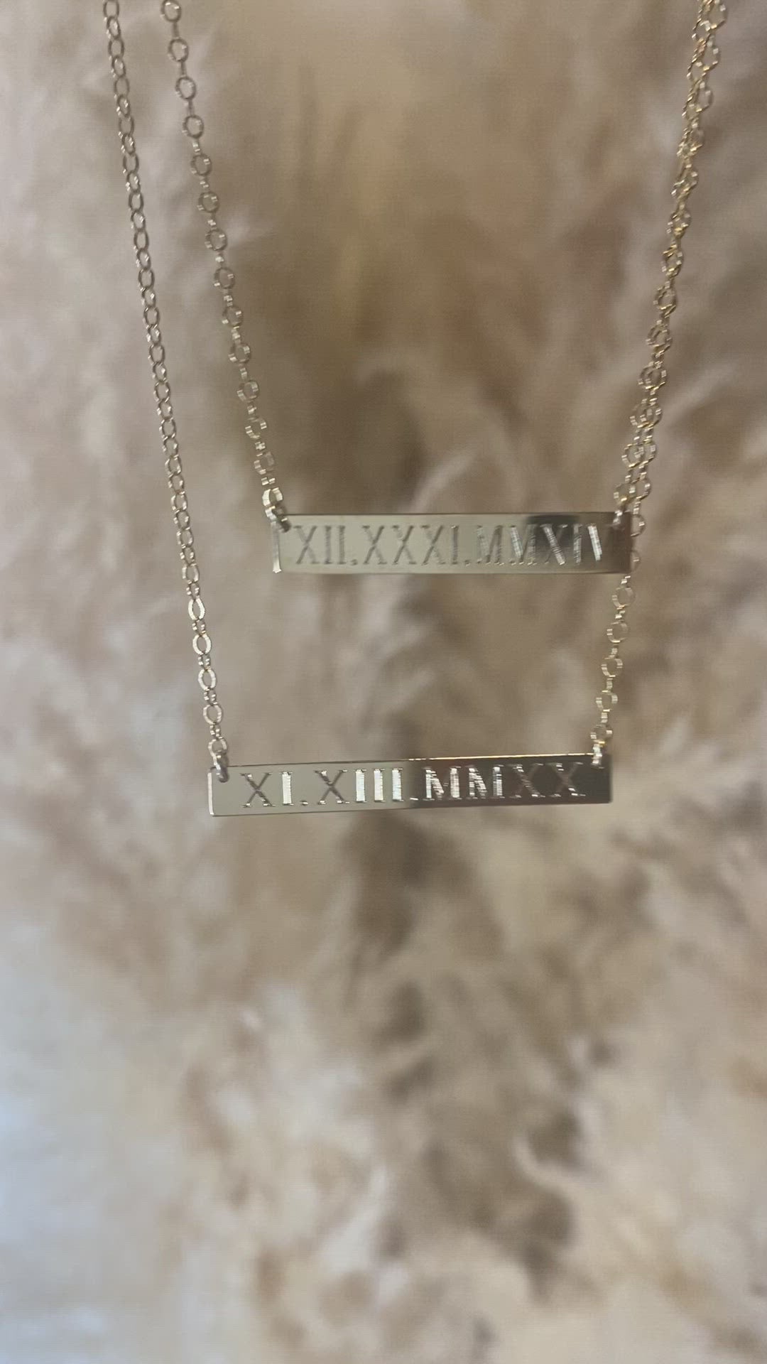 Engraved Roman Numerals Date Bar Nameplate Necklace