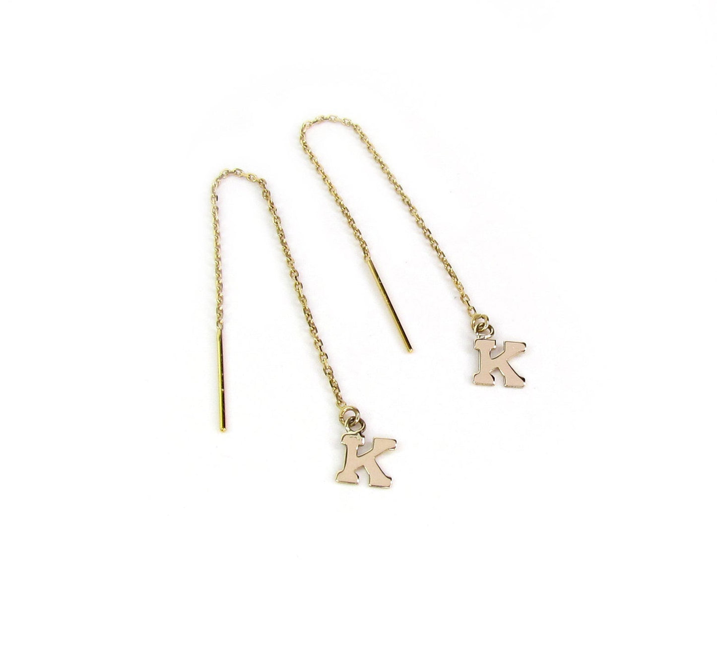 14K Initial Threader Earrings