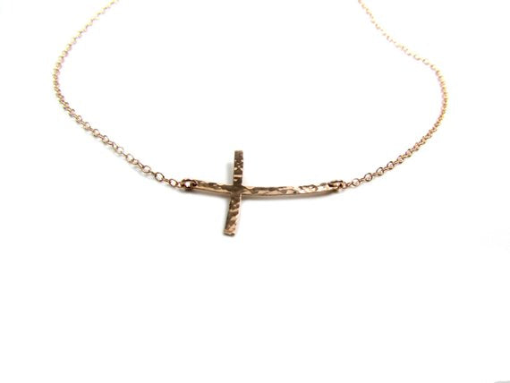 Keeping the Faith Set: Curved Sideways Cross and Tiny Hammered Ball Necklace