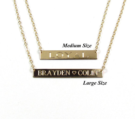 Coordinates Engraved Name Plate Bar Necklace